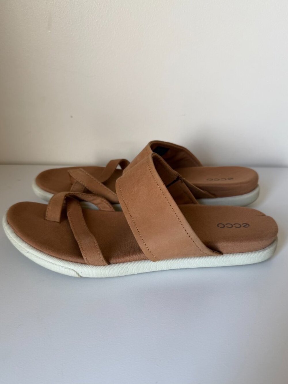 ECCO Leather Sandals Size 8 | Brown Suede Slide Sandals | Cushioned Comfort - Picture 2 of 4